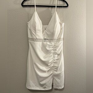 Emerald Sundae White Ruched Mini Dress